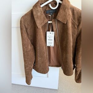 Zara Brown Suede Leather Jacket never worn